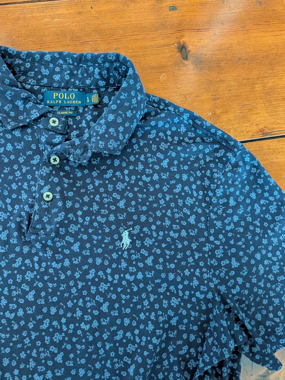 Polo Ralph Lauren Dark Blue Floral Mens Polo Performance Golf size Large Preppy